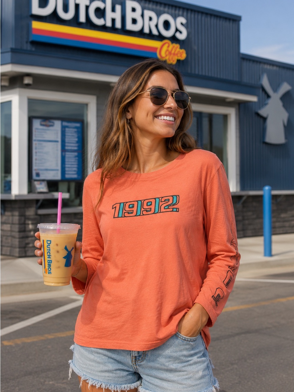 Dutch Bros Coffee Coral Long Sleeve Classic 1992 T-Shirt Size Medium